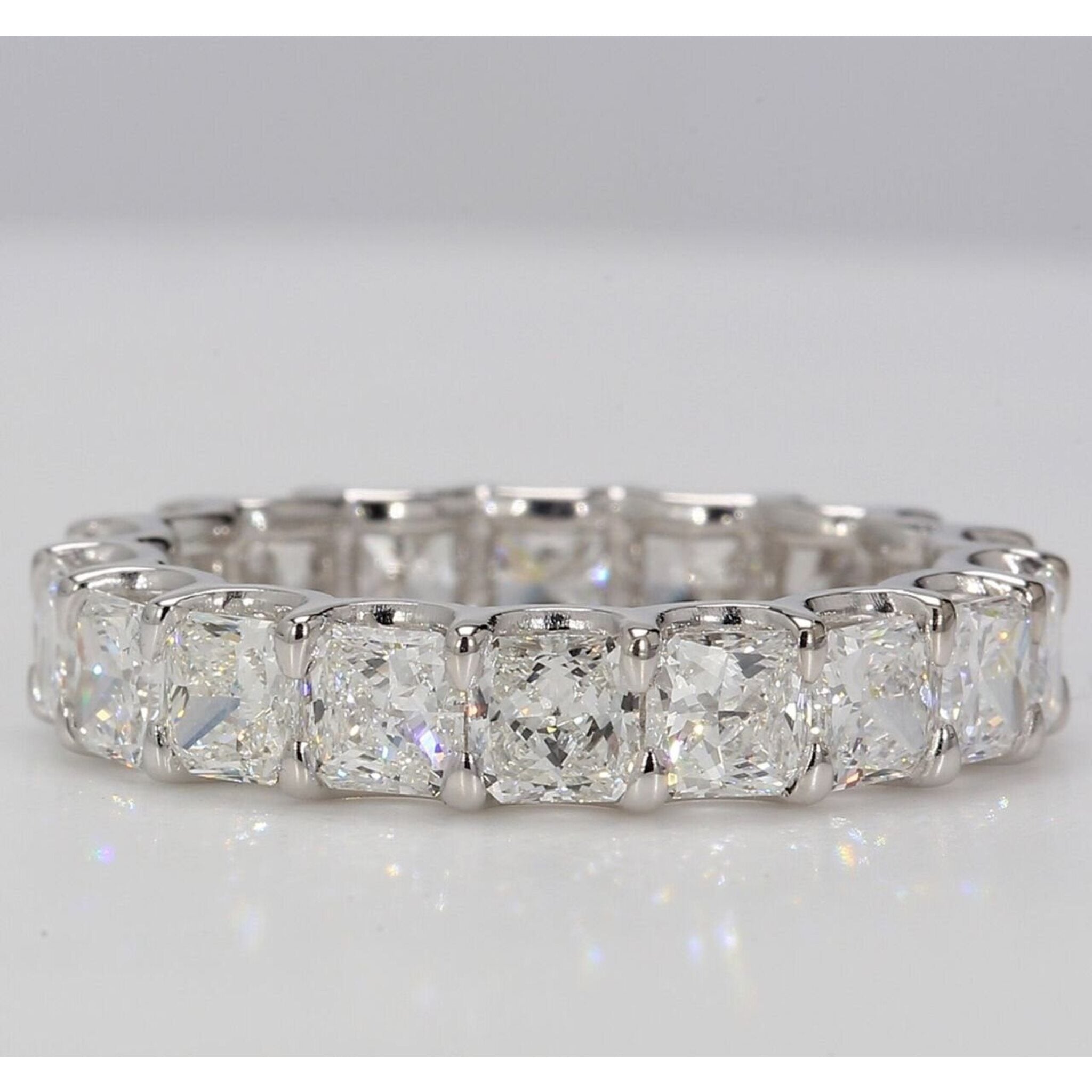 Ninacci Platinum Eternity Band with U-prong Set Radiant Diamonds - 4.46 Carat Total Diamond Weight - Size 6.75