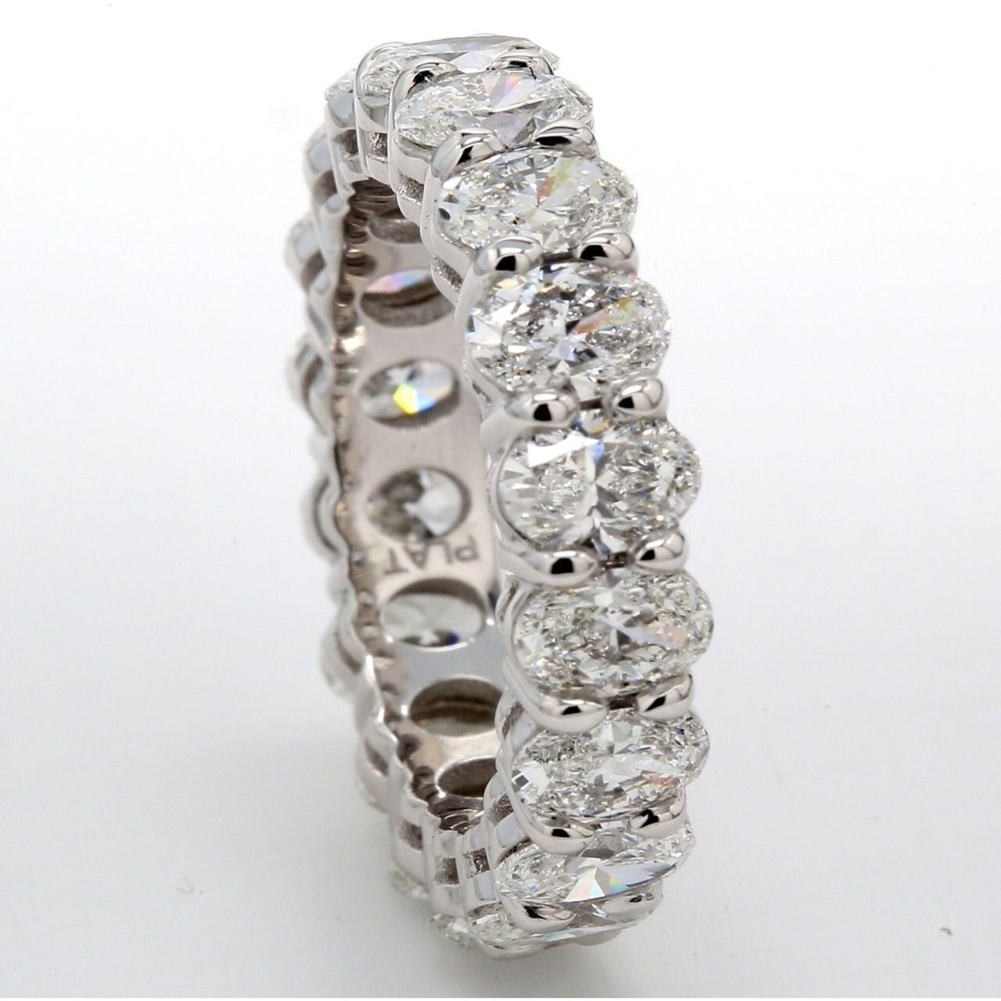 Ninacci Platinum Eternity Band with U-shaped Basket Set Oval Diamonds - 3.99 Carat Total Diamond Weight - Size 5.25