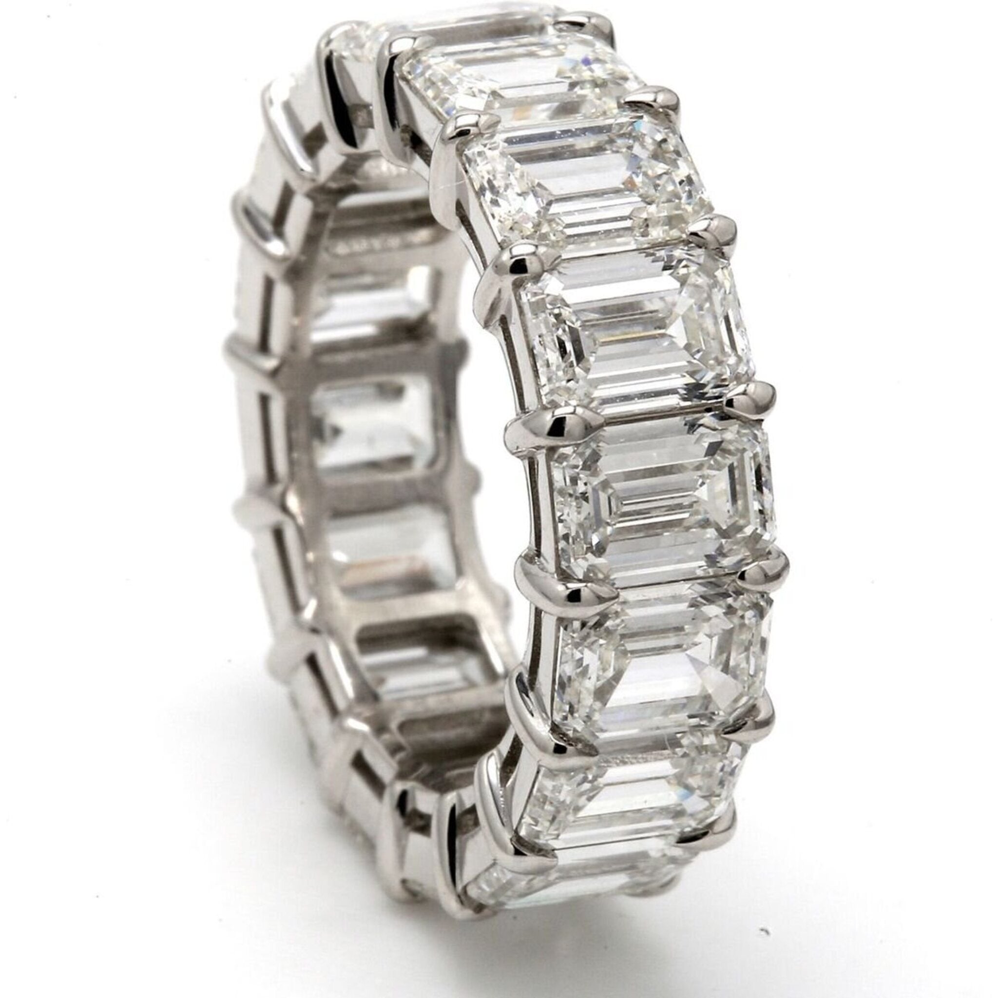 Ninacci Platinum Eternity Symphony - 9.21 Carat Total Diamond Weight H/VVS1-VS2 Emerald Cut Diamond Band - Size 6.0