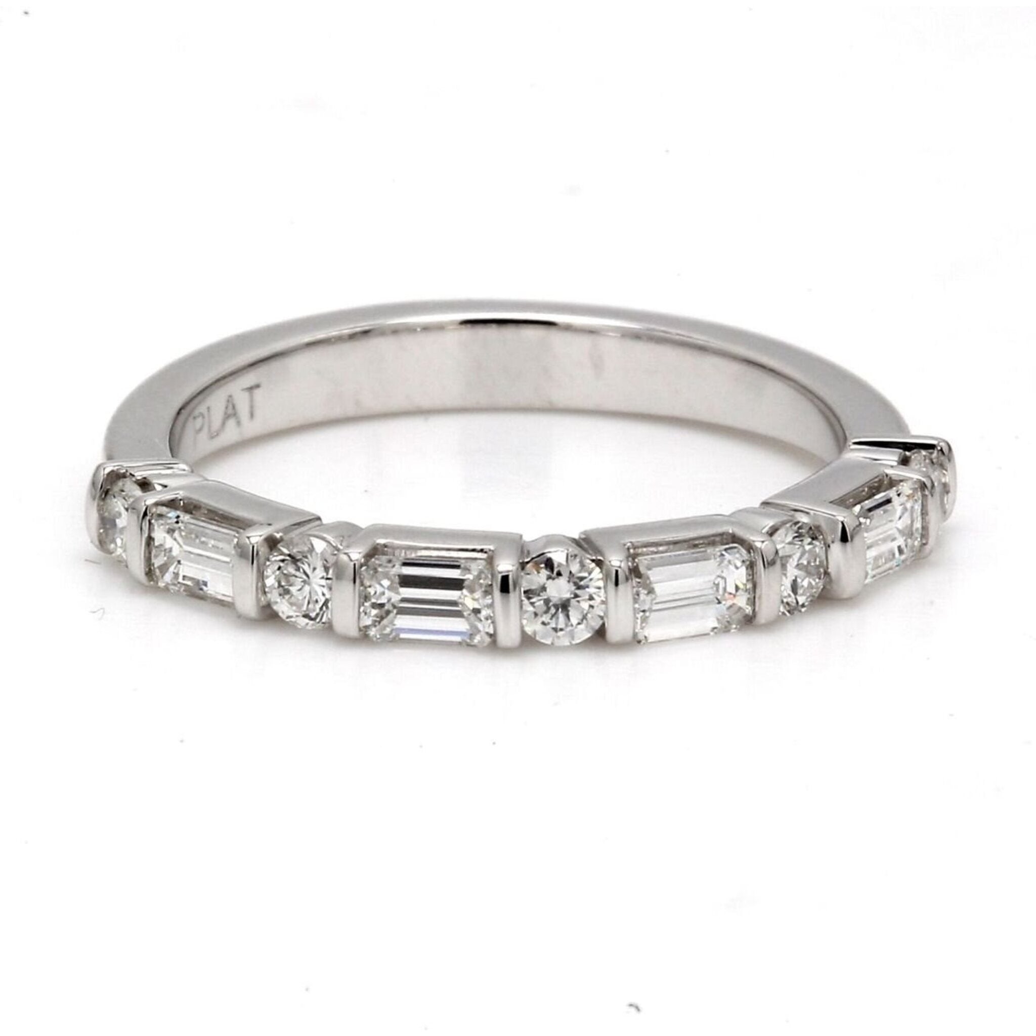 Ninacci Platinum Half Way Band with Prong Set Round and Emerald Cut Diamonds - 0.58 Carat Total Diamond Weight - Size 5