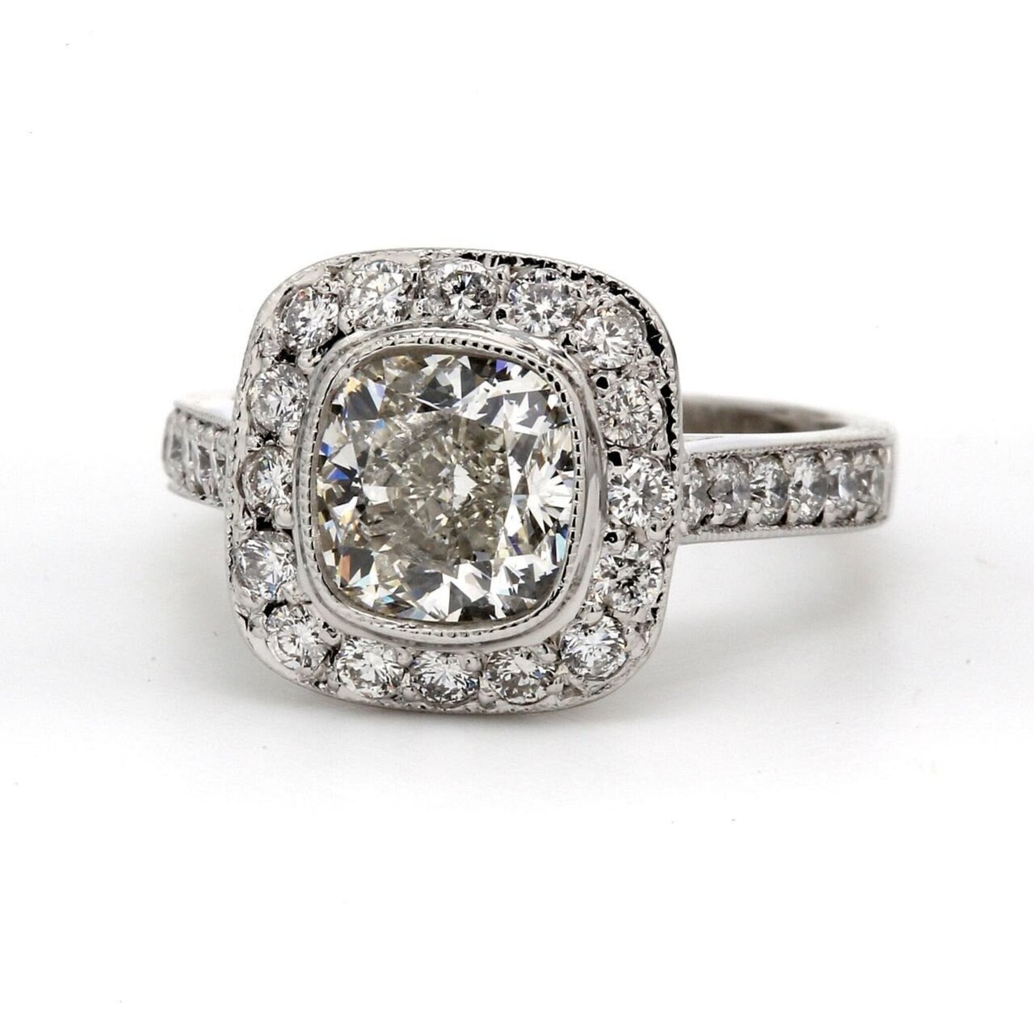 Ninacci Platinum Halo Brilliance Cushion Cut Ring - 2.92 Carat Total Diamond Weight - Size 6.5