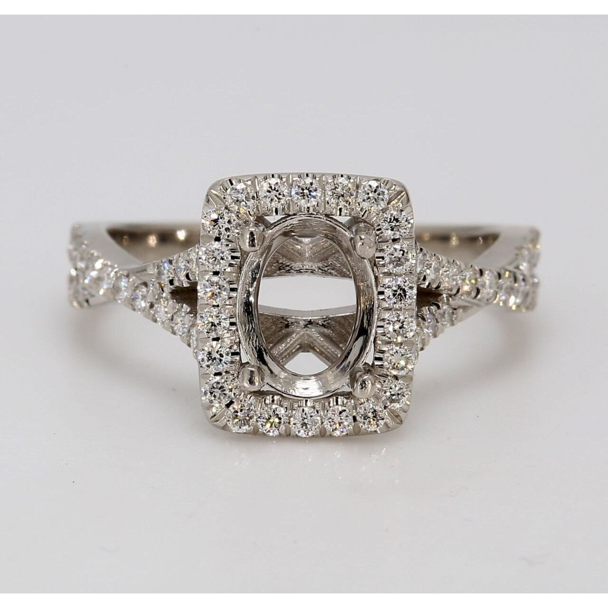 Ninacci Platinum Halo Semi-Mount with Pave-Set Round Diamonds - 0.46 Carat Total Diamond Weight - Size 7 Ring