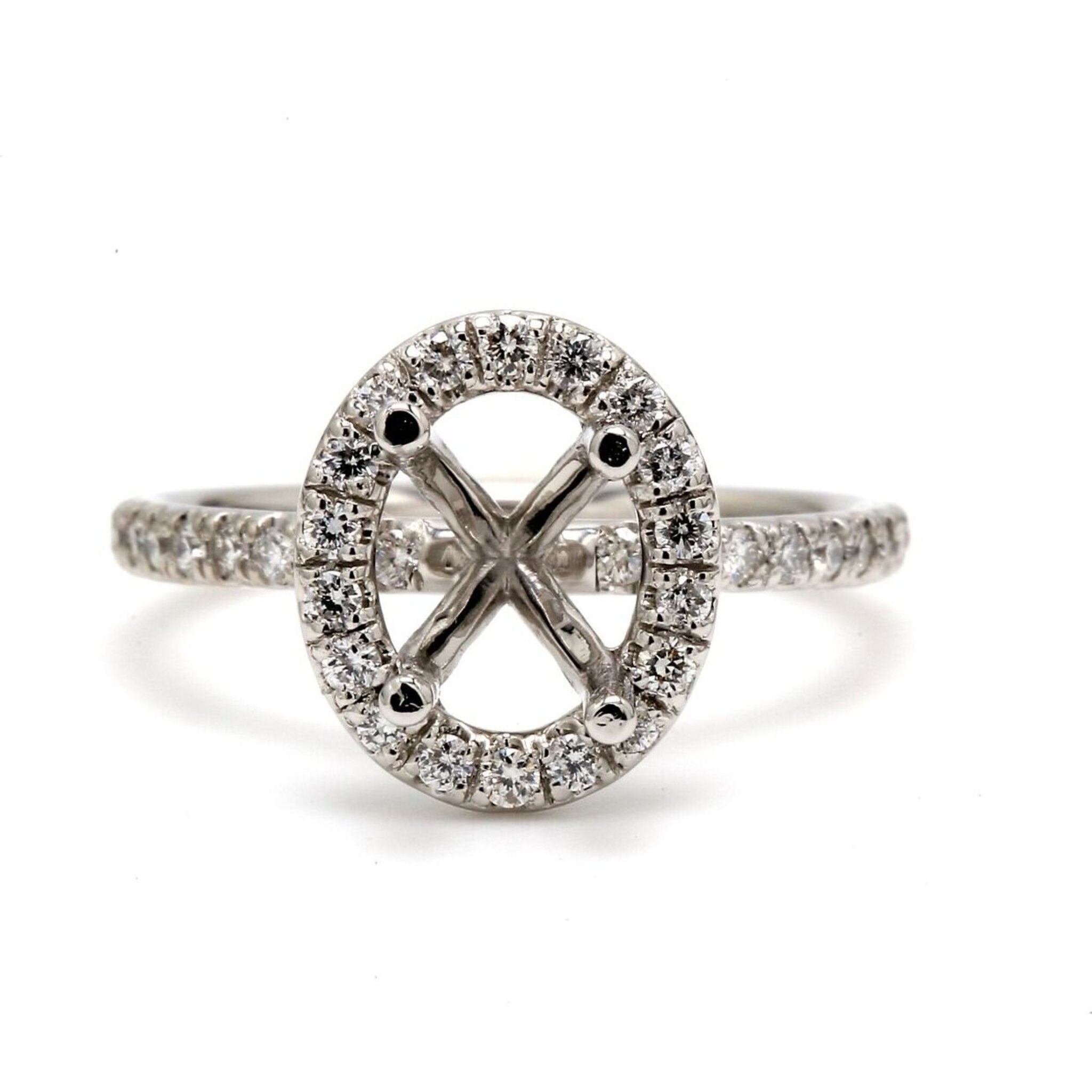 Ninacci Platinum Halo Semi Mount with U-Prong Set Round Diamonds - 0.42 Carat Total Diamond Weight - Size 7.0