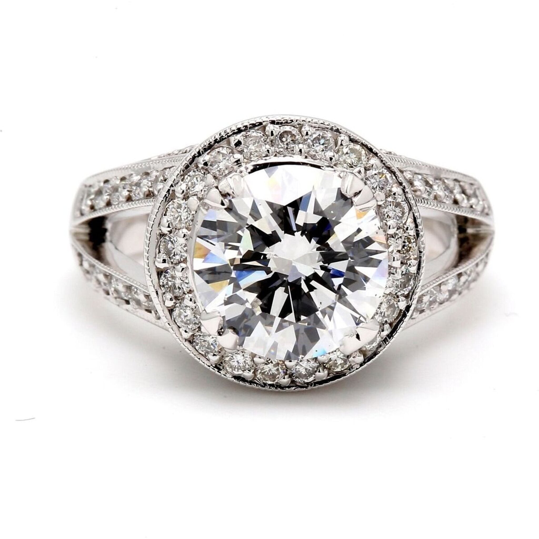 Ninacci Platinum Halo Split-Shank Semi-Mount Diamond Engagement Ring