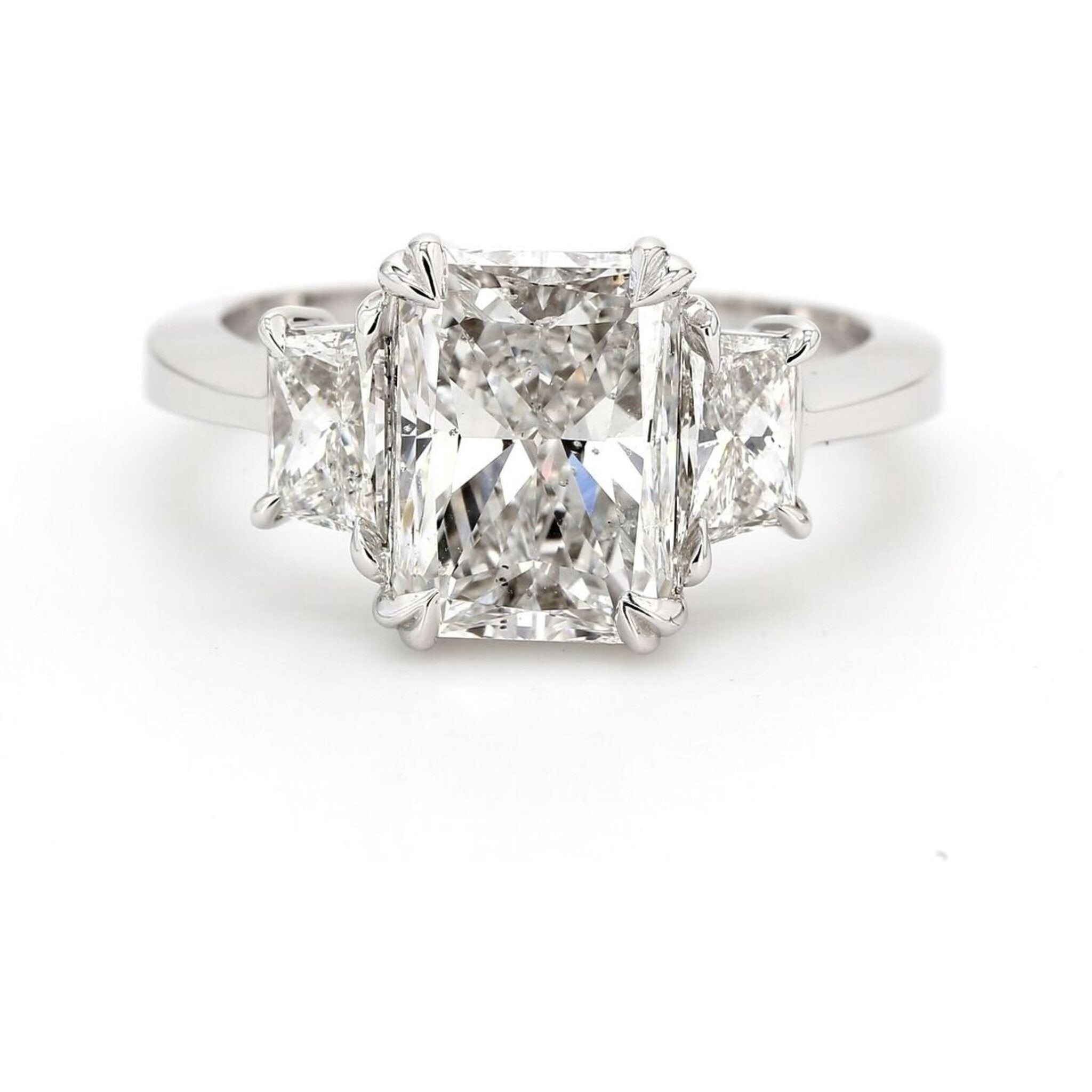 Ninacci Platinum Radiance 3-Stone Engagement Ring with GIA Certified E/SI1 Center - 3.84 Carat Total Diamond Weight - Size 6.5