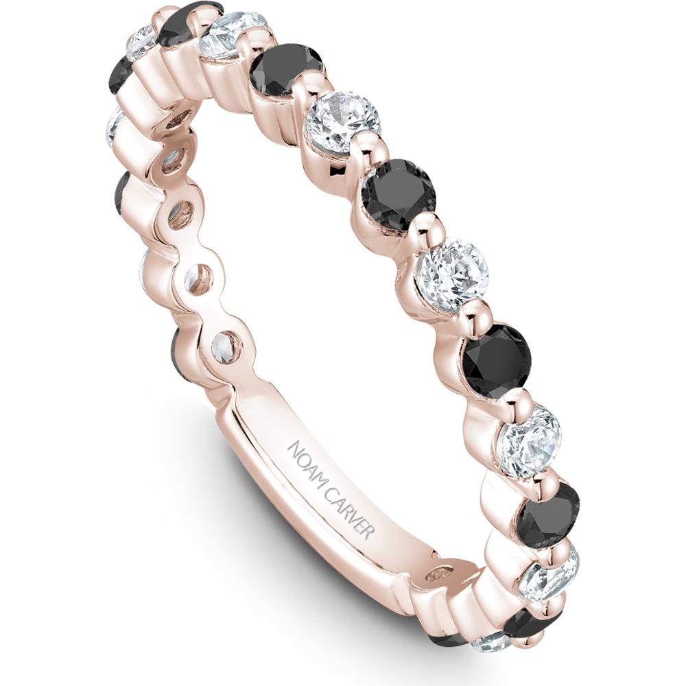 Noam Carver 14K Rose Gold Stackable Band with Round Cut Diamonds and Black Diamonds - 0.98 Carat Total Diamond Weight