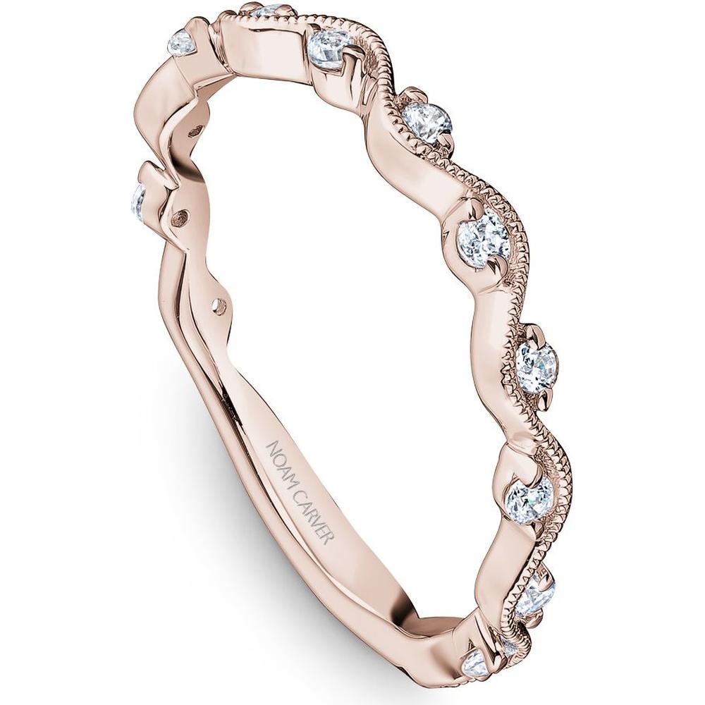 Noam Carver 14K Rose Gold Stackable Wedding Band with Round Cut Diamonds - 0.18 Carat Total Diamond Weight