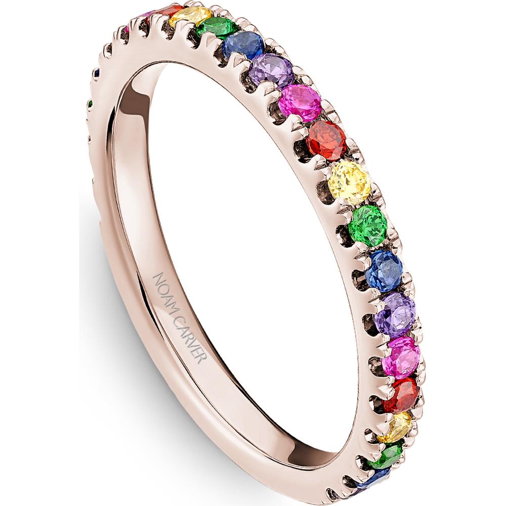 Noam Carver 14K Rose Gold Stackable Wedding Band with Round Cut Rubies, Sapphires, and Emeralds - 0.54 Carat Total Gemstone Weight