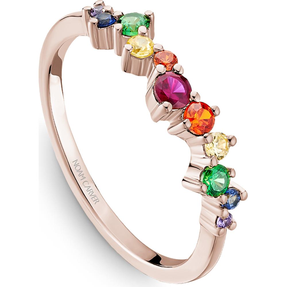 Noam Carver 14K Rose Gold Stackable Wedding Band with Round Cut Ruby, Blue Sapphire, Emerald, Yellow Sapphire, Orange Sapphire, and Iolite - 0.34 Carat Total Gem Weight