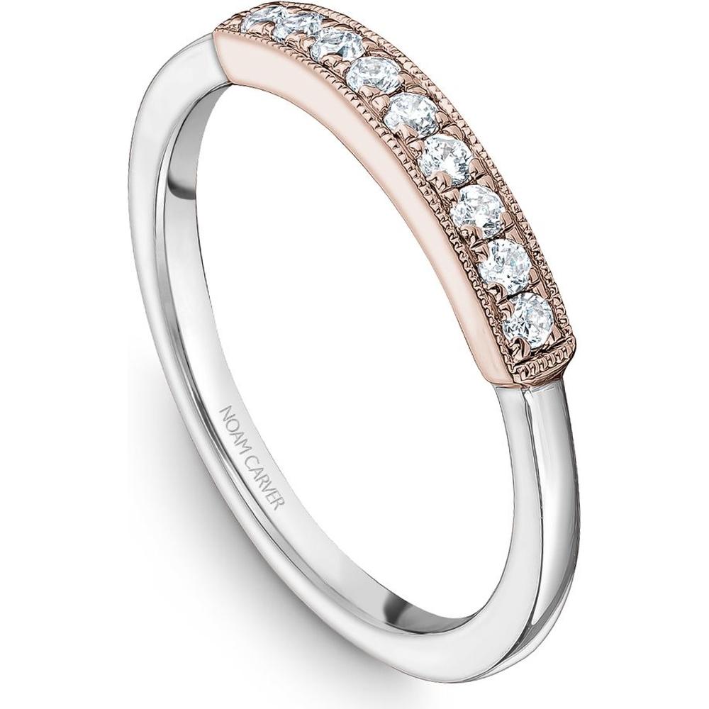 Noam Carver 14K White and Rose Gold Stackable Wedding Band with Round Cut Diamonds - 0.16 Carat Total Diamond Weight