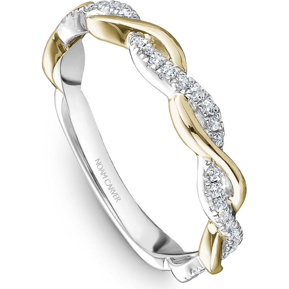 Noam Carver 14K White and Yellow Gold Stackable Wedding Band with Round Cut Diamonds - 0.19 Carat Total Diamond Weight