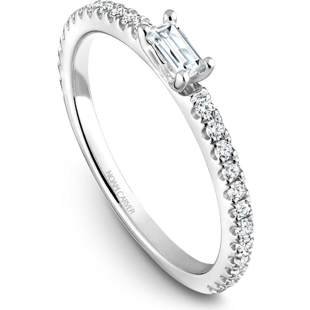 Noam Carver 14K White Gold Stackable Wedding Band with Baguette and Round Cut Diamonds - 0.30 Carat Total Diamond Weight