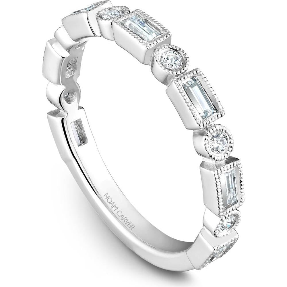 Noam Carver 14K White Gold Stackable Wedding Band with Baguette and Round Cut Diamonds - 0.43 Carat Total Diamond Weight