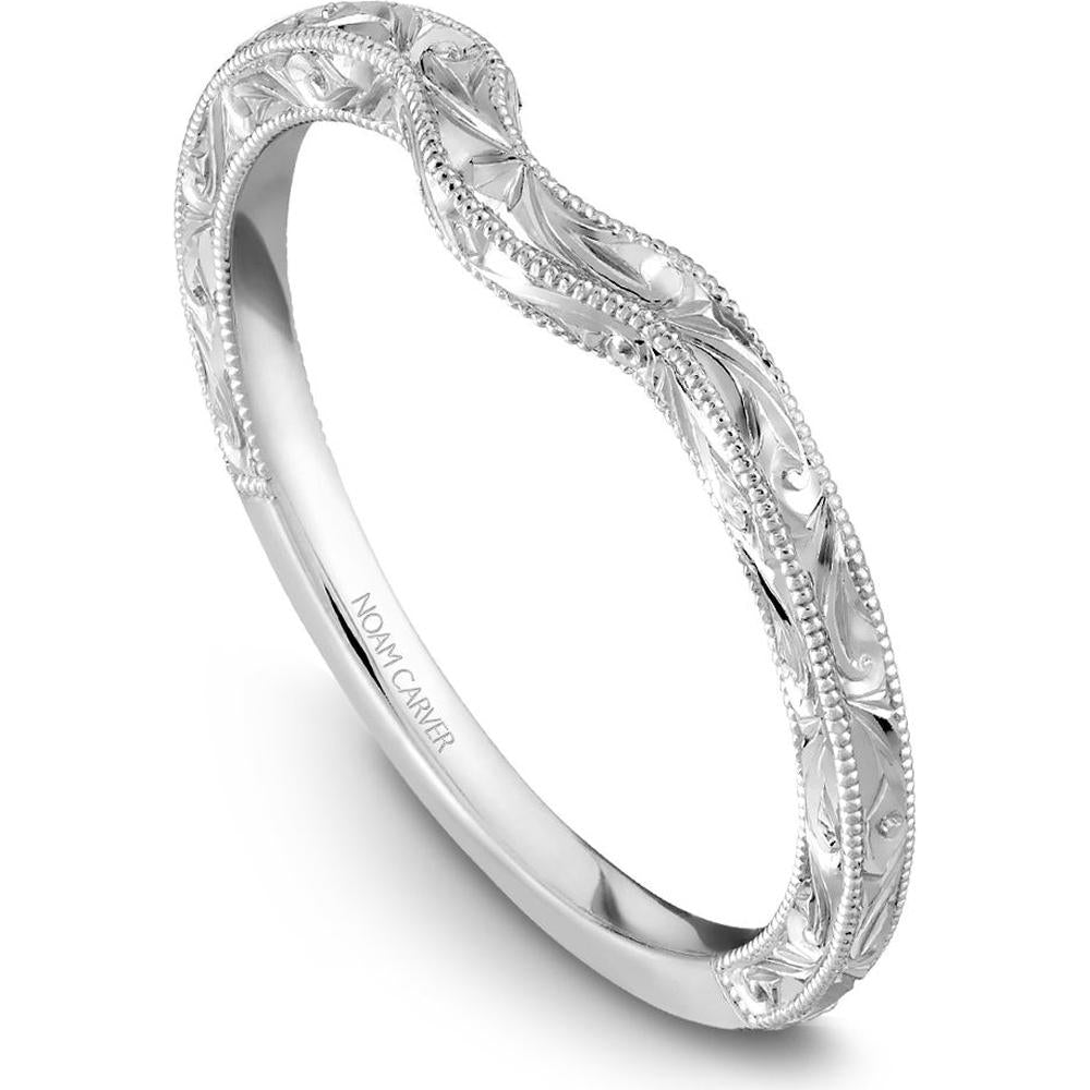 Noam Carver 14K White Gold Stackable Wedding Band with Intricate Milgrain Detailing