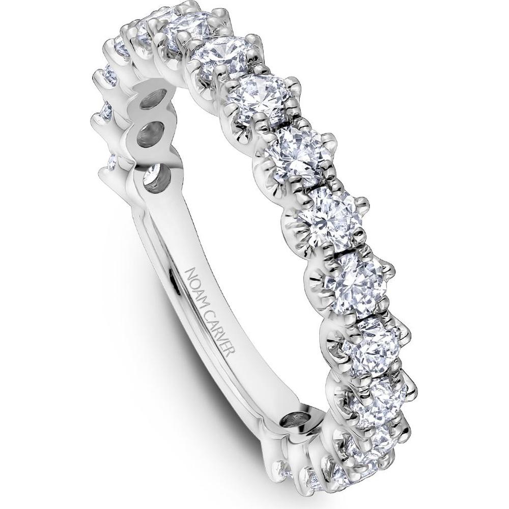 Noam Carver 14K White Gold Stackable Wedding Band with Prong Set Round Cut Diamonds - 1.53 Carat Total Diamond Weight