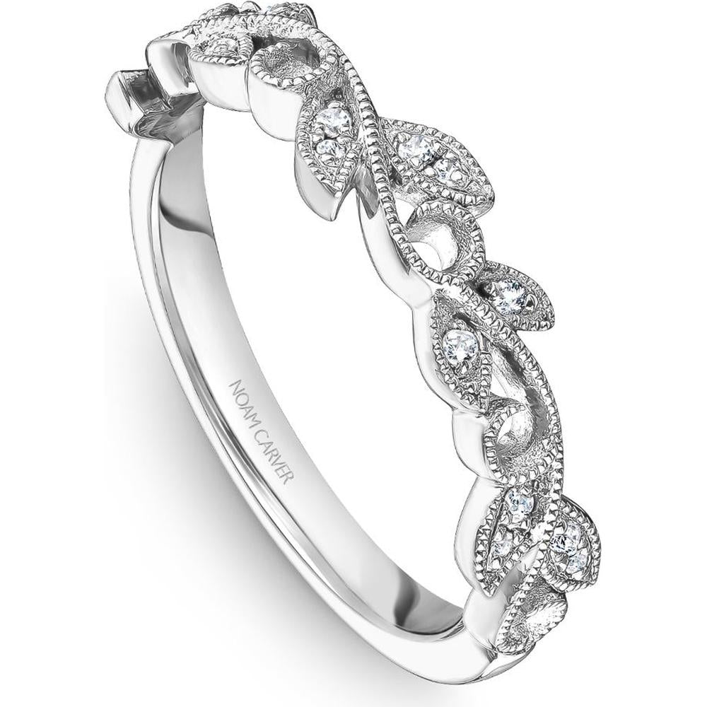 Noam Carver 14K White Gold Stackable Wedding Band with Round Cut Diamonds - 0.06 Carat Total Diamond Weight