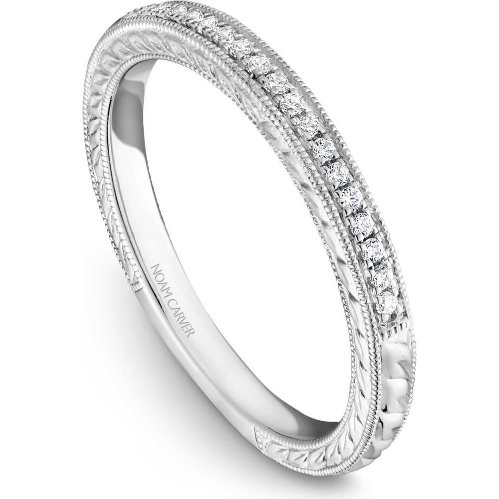 Noam Carver 14K White Gold Stackable Wedding Band with Round Cut Diamonds - 0.09 Carat Total Diamond Weight