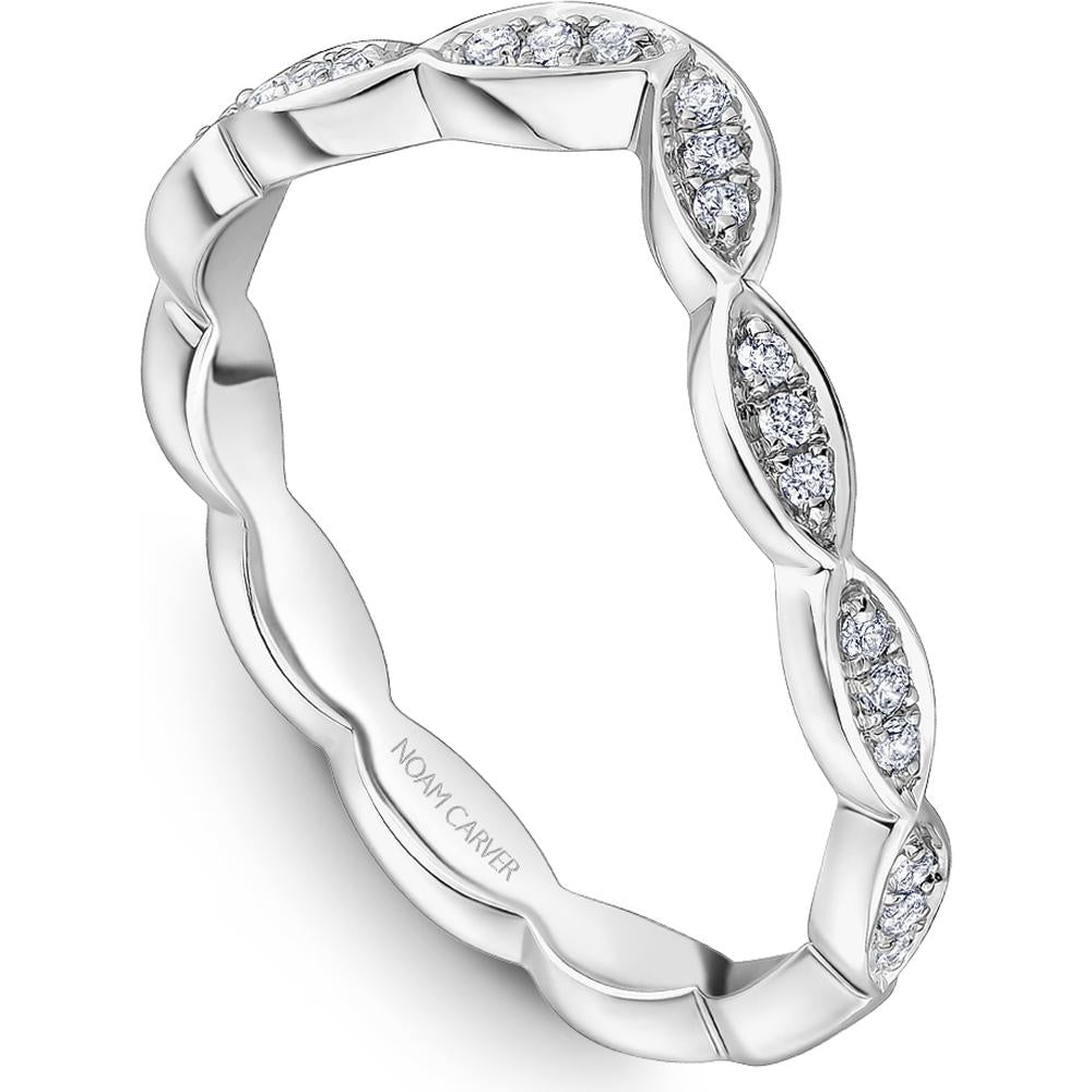 Noam Carver 14K White Gold Stackable Wedding Band with Round Cut Diamonds - 0.12 Carat Total Diamond Weight