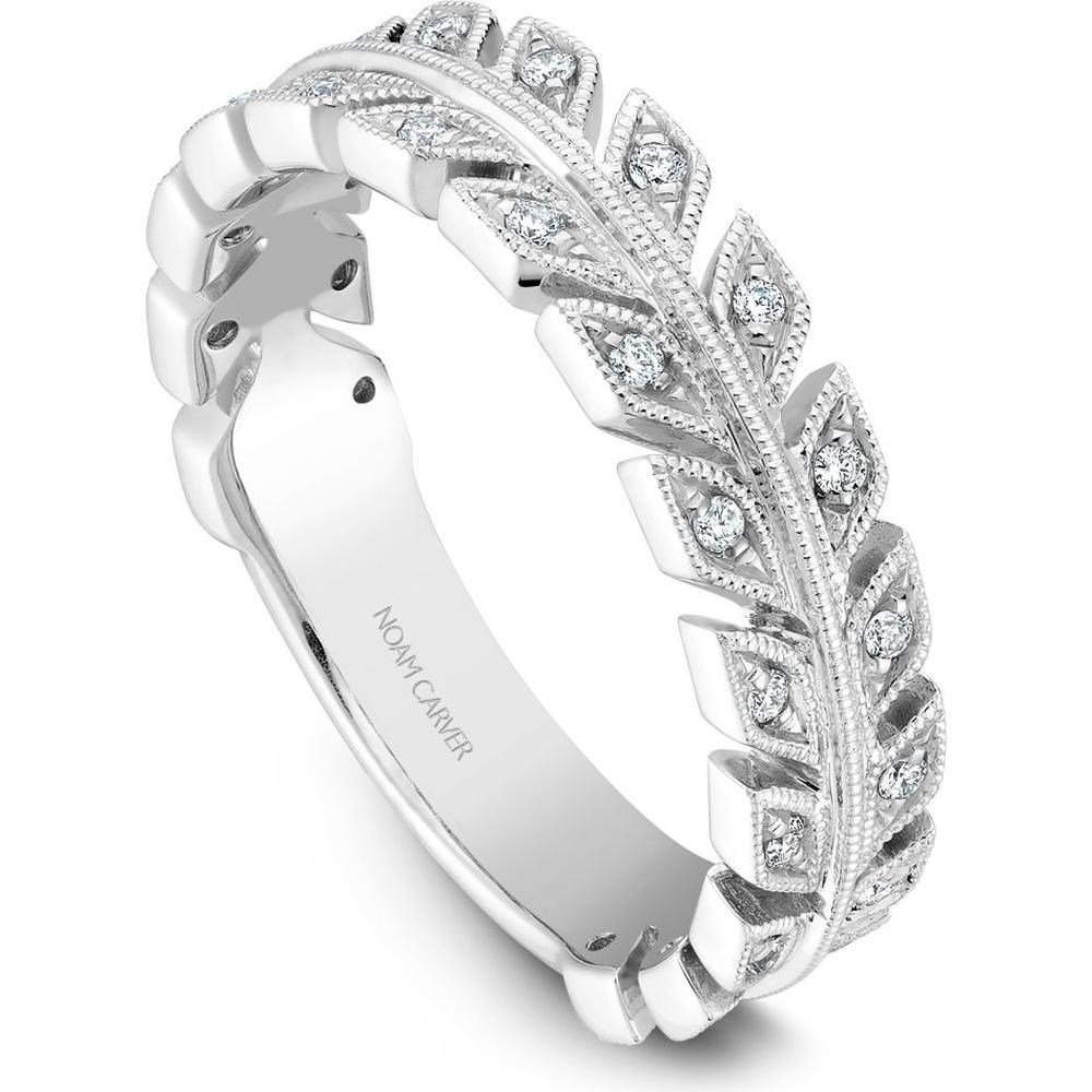Noam Carver 14K White Gold Stackable Wedding Band with Round Cut Diamonds - 0.17 Carat Total Diamond Weight