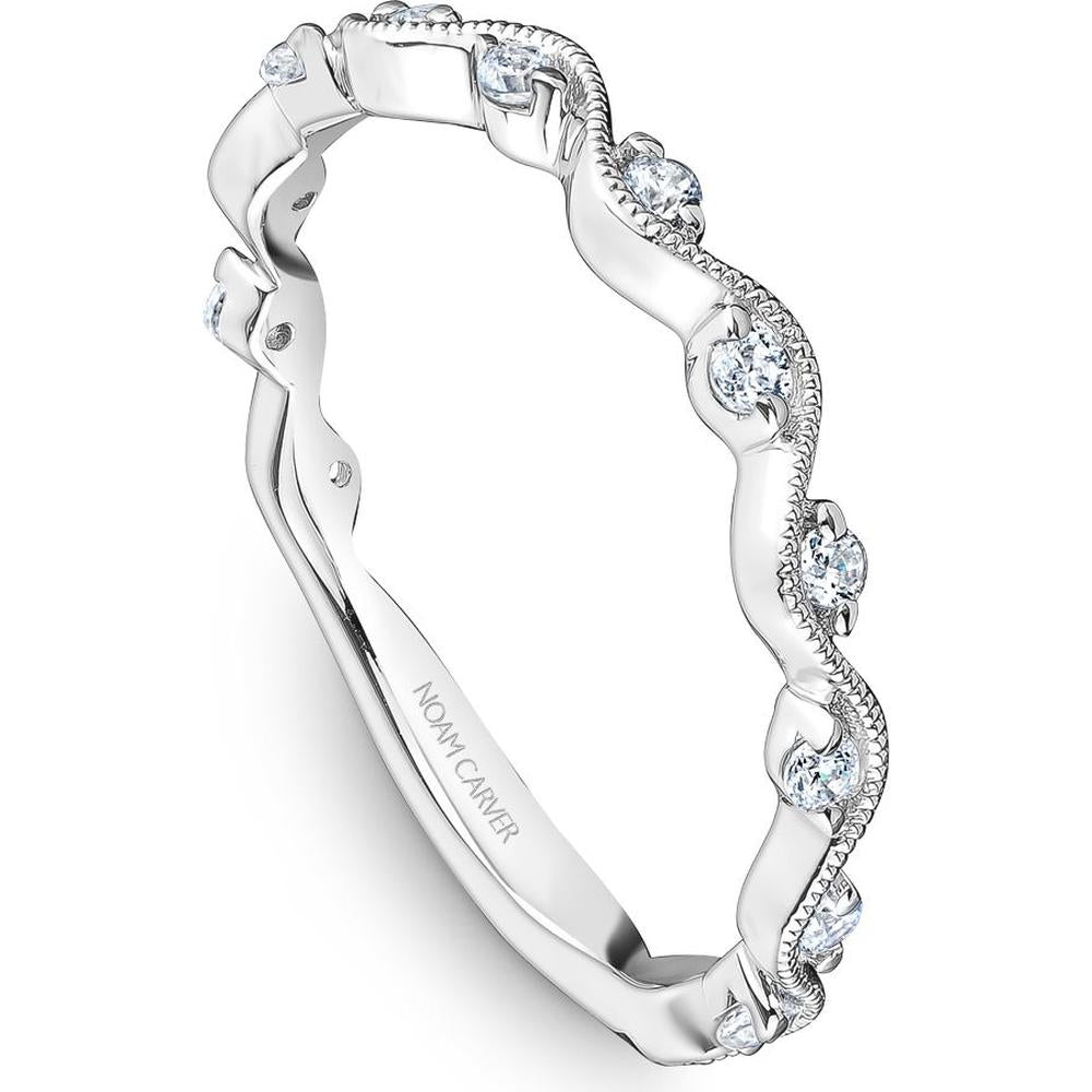 Noam Carver 14K White Gold Stackable Wedding Band with Round Cut Diamonds - 0.18 Carat Total Diamond Weight