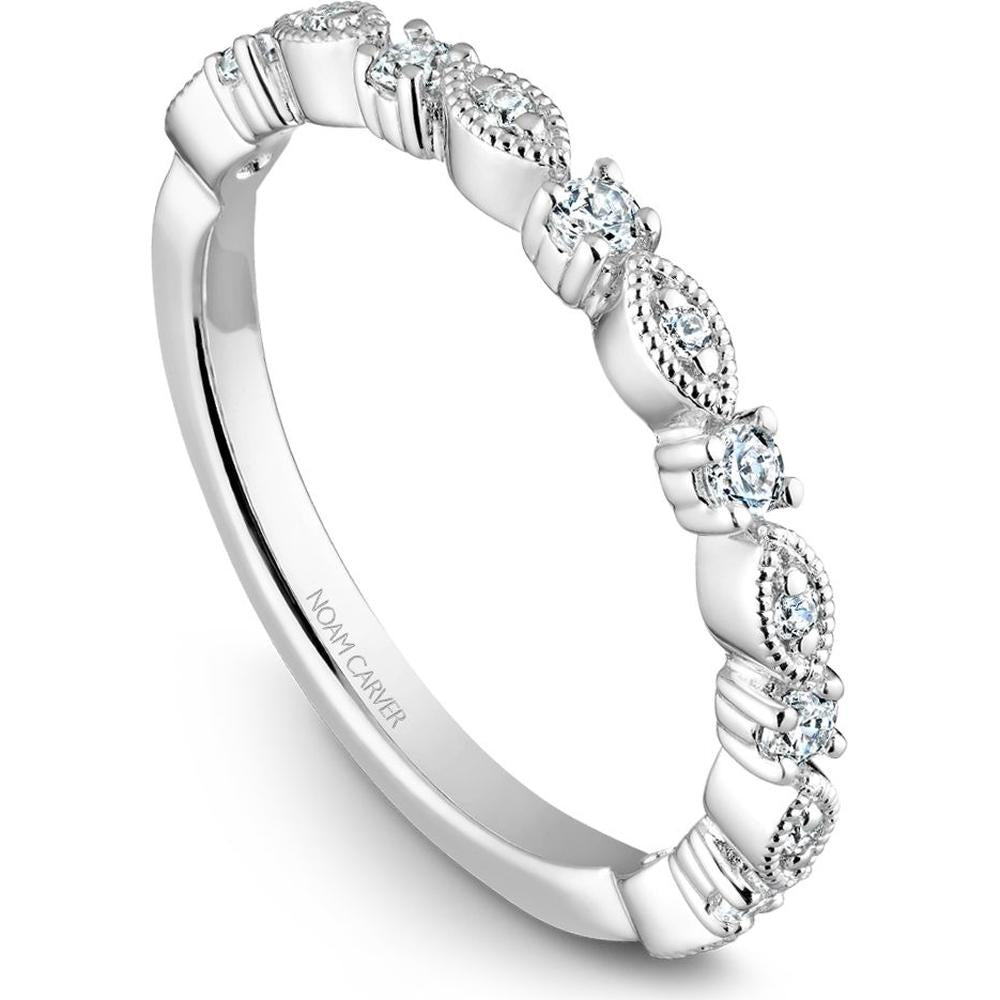 Noam Carver 14K White Gold Stackable Wedding Band with Round Cut Diamonds - 0.22 Carat Total Diamond Weight