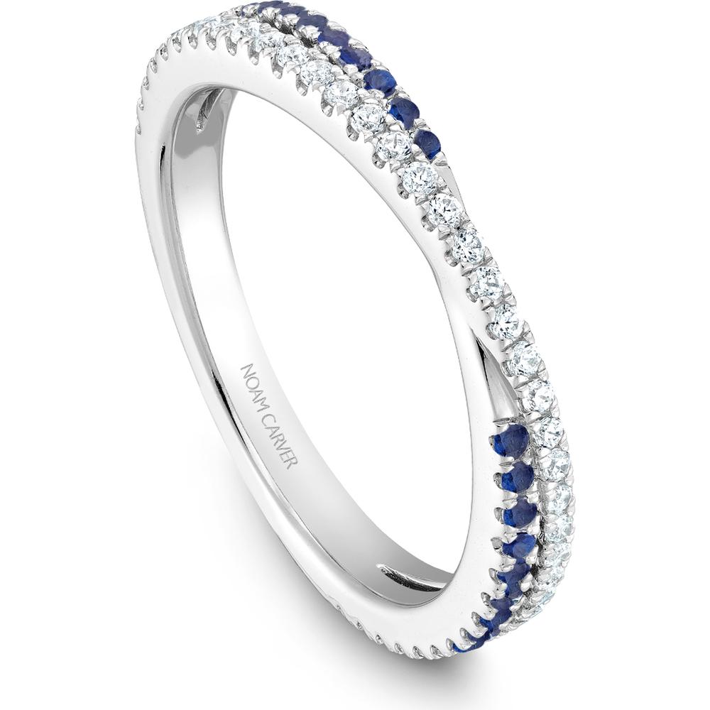 Noam Carver 14K White Gold Stackable Wedding Band with Round Cut Diamonds and Blue Sapphires - 0.22 Carat Diamond and 0.24 Carat Sapphire Total Weight