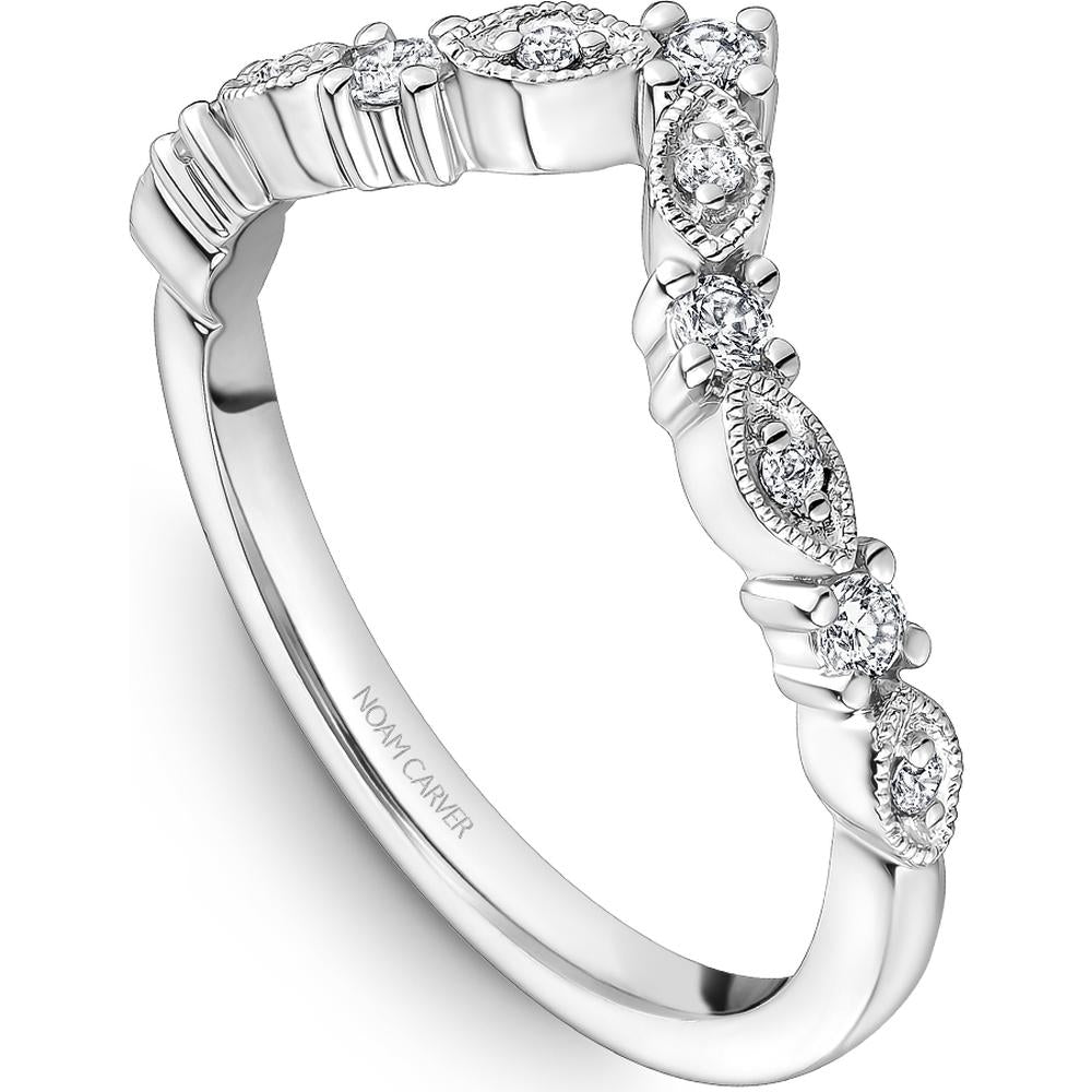 Noam Carver 14K White Gold Stackable Wedding Band with Round Cut Diamonds and Milgrain Detail - 0.18 Carat Total Diamond Weight