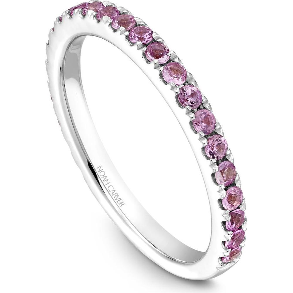 Noam Carver 14K White Gold Stackable Wedding Band with Round Cut Pink Sapphires - 0.6 Carat Total Gem Weight