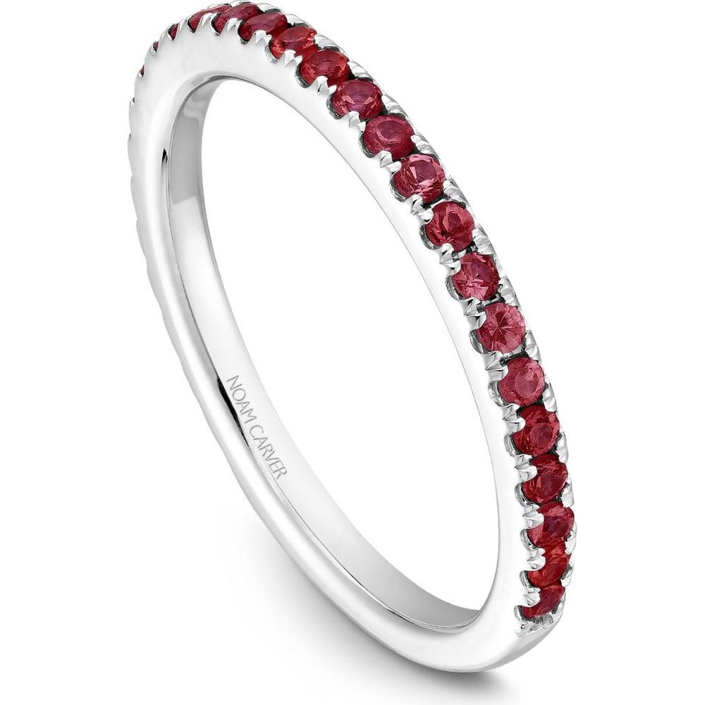 Noam Carver 14K White Gold Stackable Wedding Band with Round Cut Rubies - 0.35 Carat Total Carat Weight