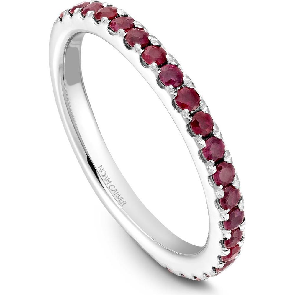 Noam Carver 14K White Gold Stackable Wedding Band with Round Cut Rubies - 0.5 Carat Total Ruby Weight