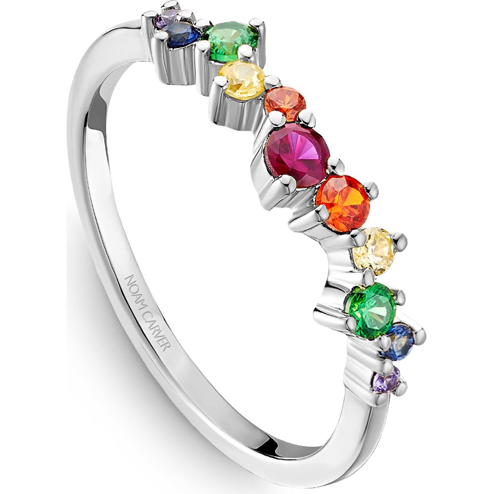 Noam Carver 14K White Gold Stackable Wedding Band with Round Cut Ruby, Blue Sapphires, Emeralds, Yellow Sapphires, Orange Sapphires, and Iolites