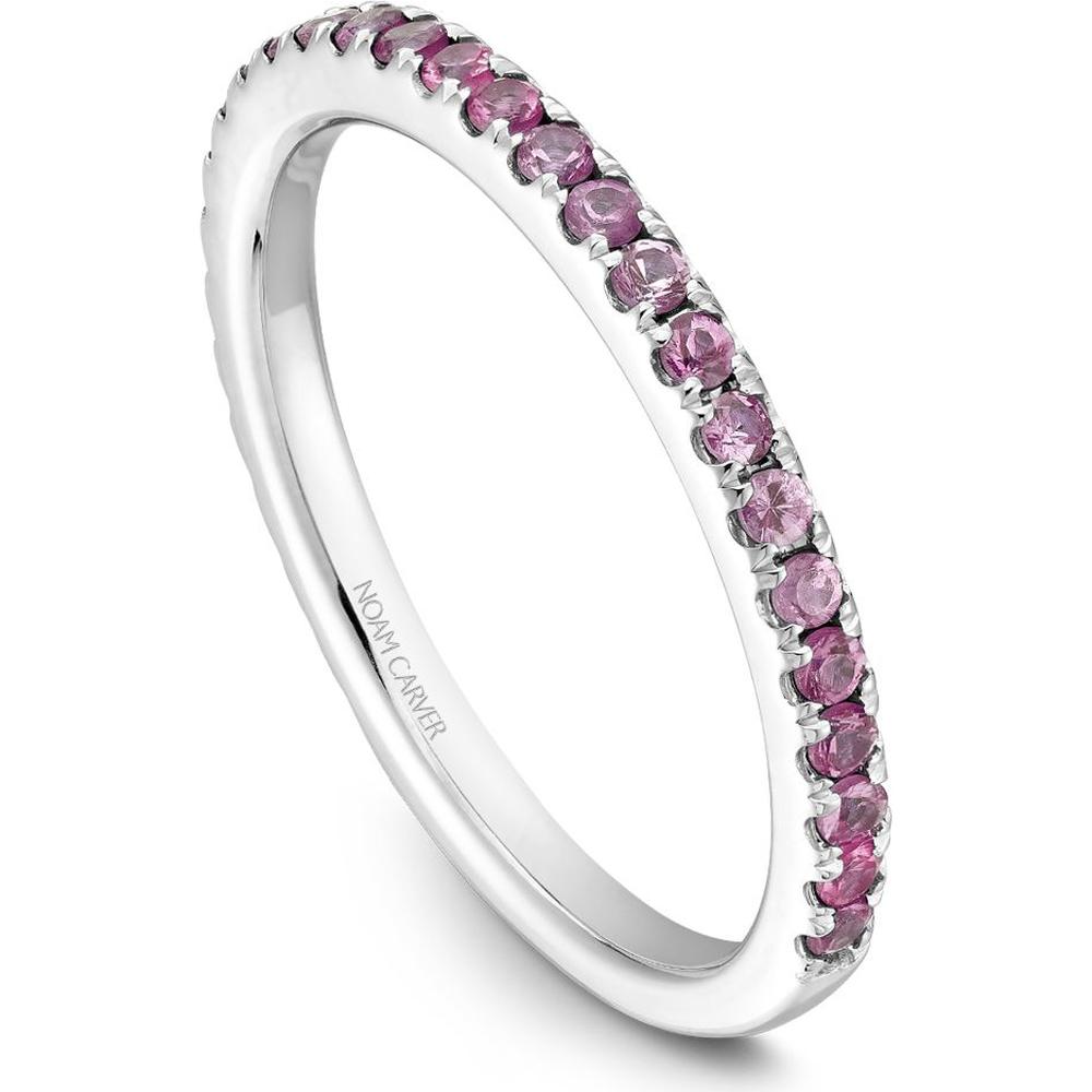 Noam Carver 14K White Gold Stackable Wedding Band with Round Pink Sapphires - 0.43 Carat Total Carat Weight