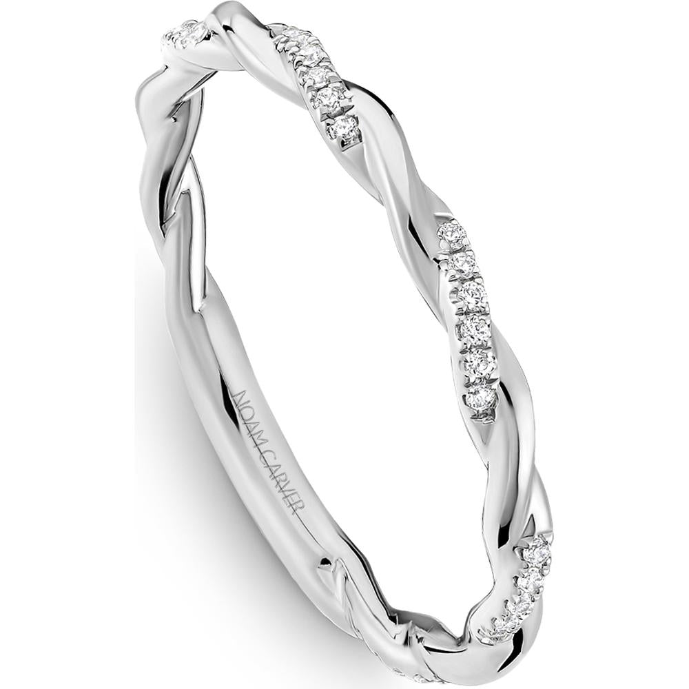 Noam Carver 14K White Gold Stackable Wedding Band with Twisted Design and Round Cut Diamonds - 0.08 Carat Total Diamond Weight