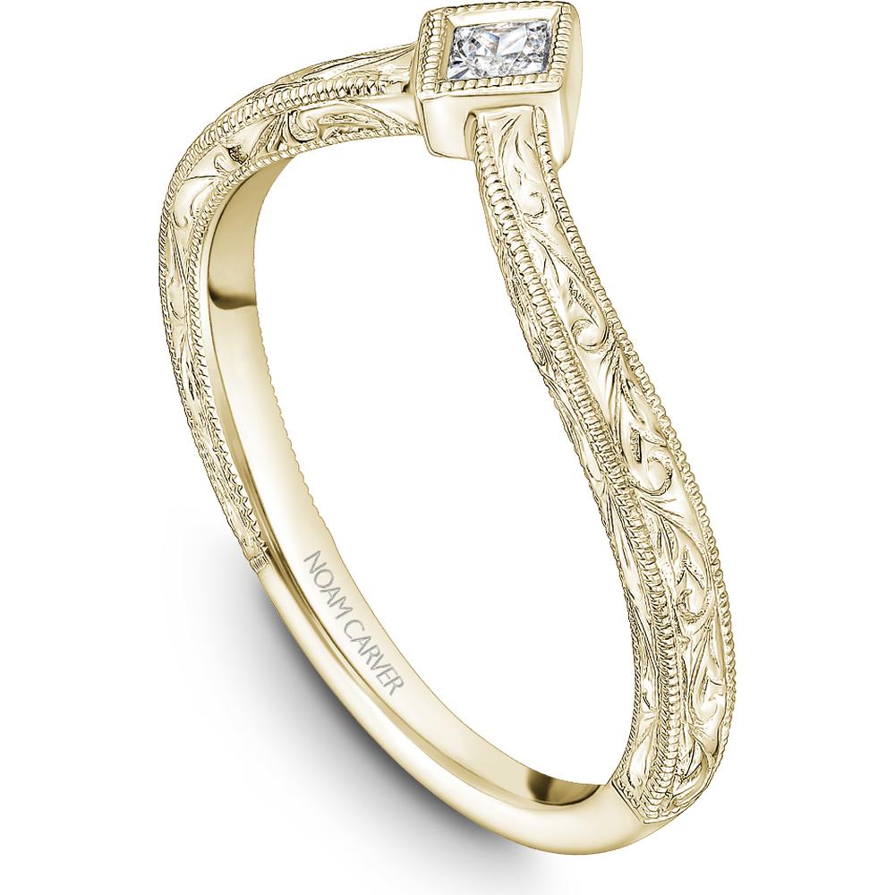 Noam Carver 14K Yellow Gold Stackable Wedding Band with Princess Cut Diamond - 0.09 Carat Total Diamond Weight