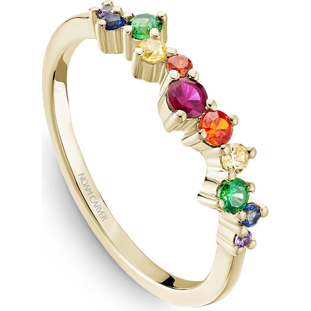 Noam Carver 14K Yellow Gold Stackable Wedding Band with Round Cut Ruby, Blue Sapphire, Emerald, Yellow Sapphire, Orange Sapphire, and Iolite - 0.34 Carat Total Gemstone Weight
