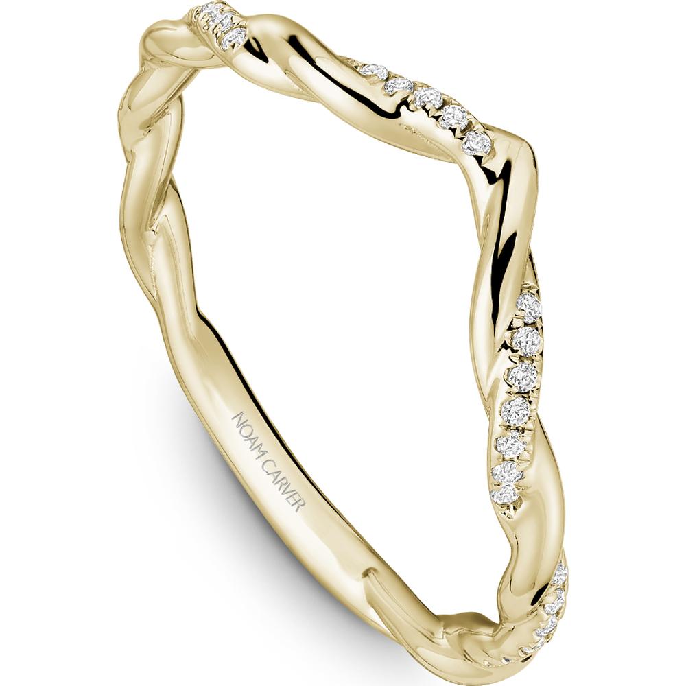 Noam Carver 14K Yellow Gold Stackable Wedding Band with Twisted Design and Round Cut Diamonds - 0.09 Carat Total Diamond Weight