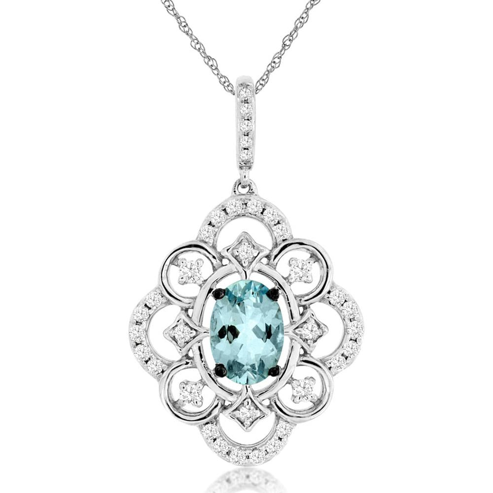Oceanic Dreams 14K White Gold Aquamarine & Diamond Pendant