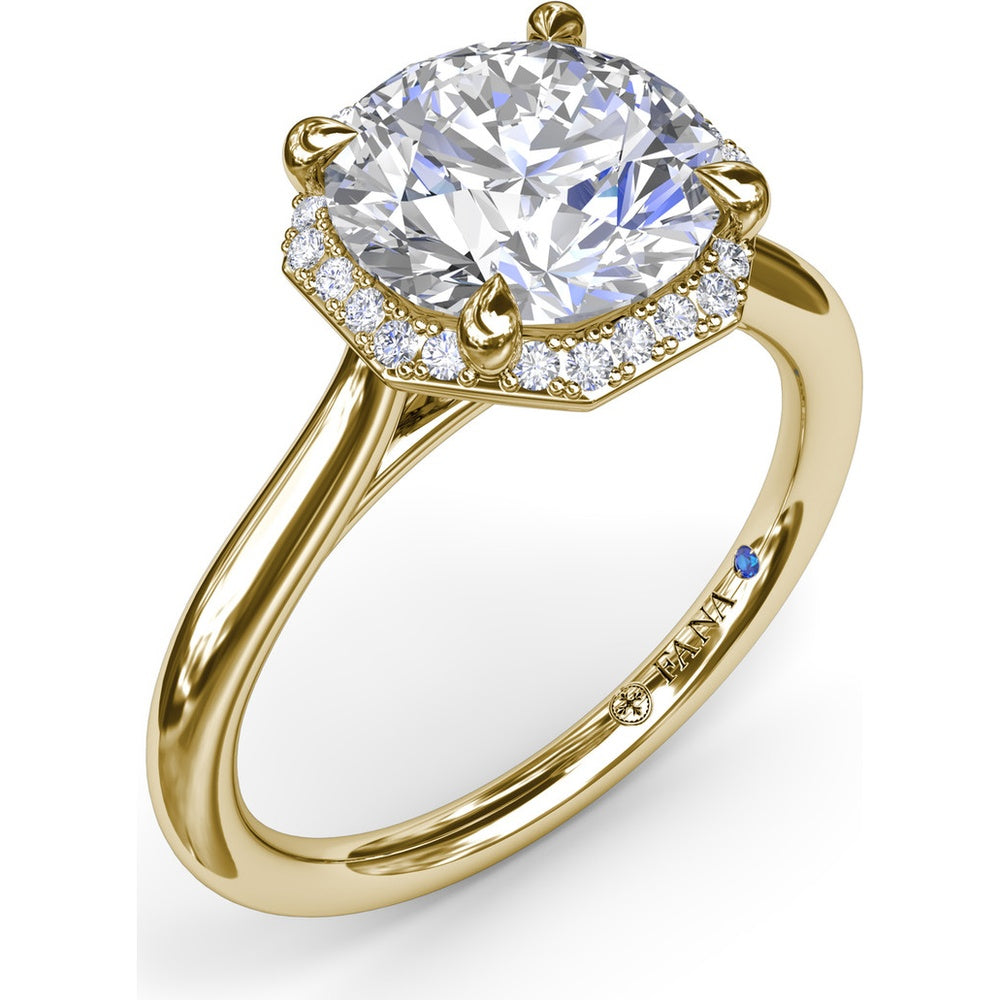Octagon Halo Engagement Ring Setting with Pavé Diamonds and Peek-A-Boo Detail by Fana - 0.14 Carat Total Diamond Weight