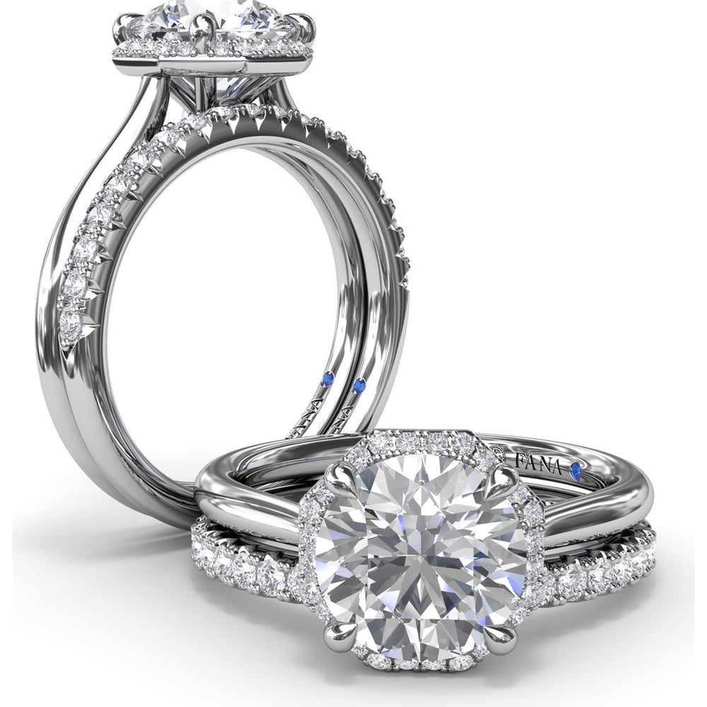 Octagon Halo Engagement Ring Setting with Pavé Diamonds and Peek-A-Boo Detail by Fana - 0.14 Carat Total Diamond Weight