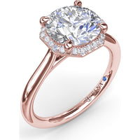Octagon Halo Engagement Ring Setting with Pavé Diamonds and Peek-A-Boo Detail by Fana - 0.14 Carat Total Diamond Weight