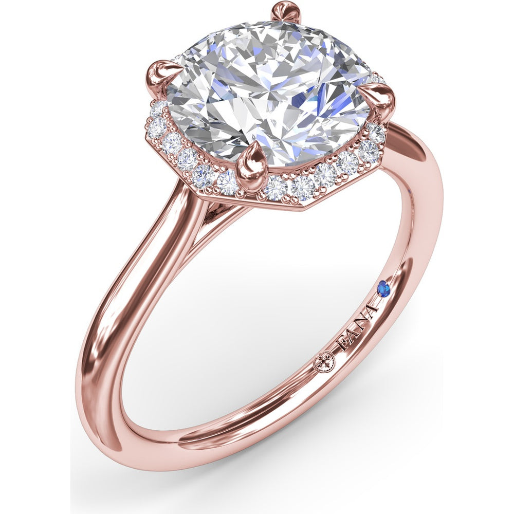 Octagon Halo Engagement Ring Setting with Pavé Diamonds and Peek-A-Boo Detail by Fana - 0.14 Carat Total Diamond Weight