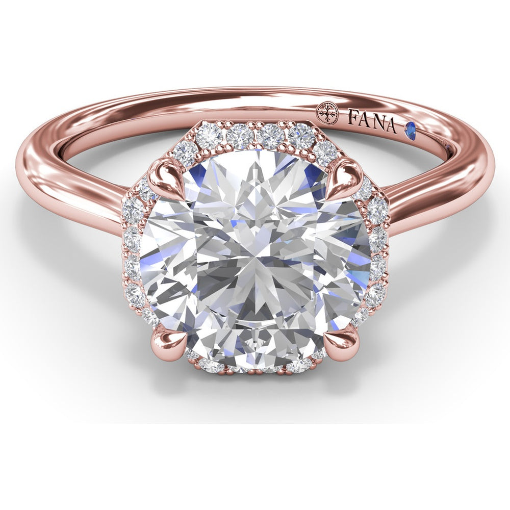 Octagon Halo Engagement Ring Setting with Pavé Diamonds and Peek-A-Boo Detail by Fana - 0.14 Carat Total Diamond Weight