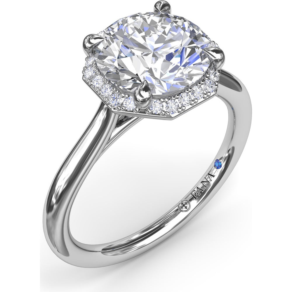 Octagon Halo Engagement Ring Setting with Pavé Diamonds and Peek-A-Boo Detail by Fana - 0.14 Carat Total Diamond Weight