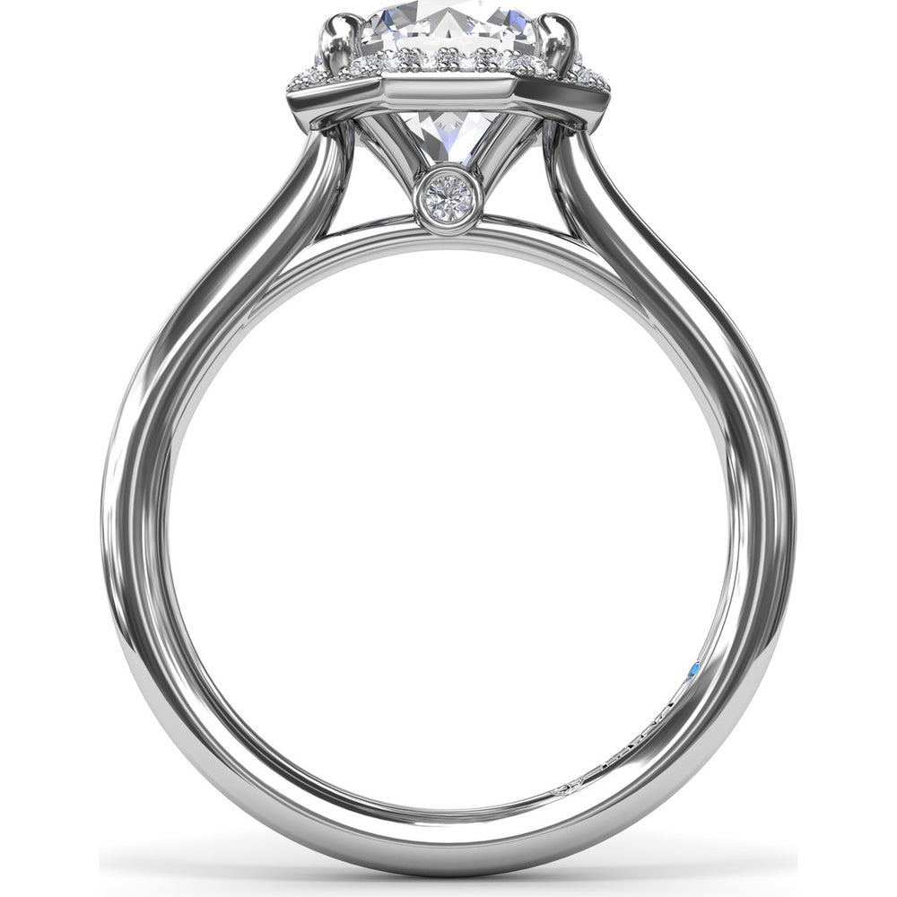 Octagon Halo Engagement Ring Setting with Pavé Diamonds and Peek-A-Boo Detail by Fana - 0.14 Carat Total Diamond Weight