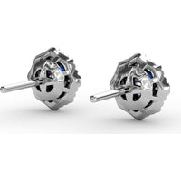 Octagonal Stud Earrings with Cushion Cut Sapphires and Round Diamond Halo by Fana - 1.45 Carat Total Gemstone Weight