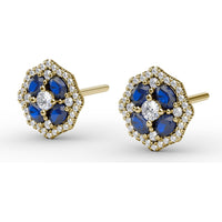 Octagonal Stud Earrings with Cushion Cut Sapphires and Round Diamond Halo by Fana - 1.45 Carat Total Gemstone Weight