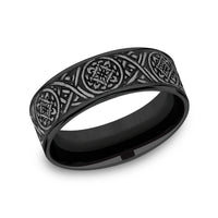Odin Script Men's Wedding Band in Black Titanium and Grey Tantalum - 7.5mm Width by Tantalum