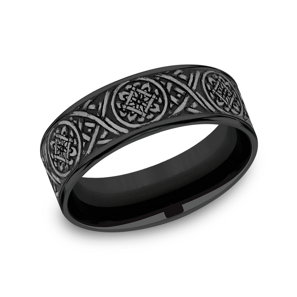 Odin Script Men's Wedding Band in Black Titanium and Grey Tantalum - 7.5mm Width by Tantalum