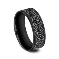 Odin Script Men's Wedding Band in Black Titanium and Grey Tantalum - 7.5mm Width by Tantalum