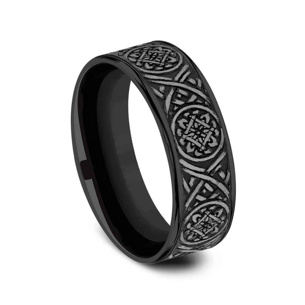 Odin Script Men's Wedding Band in Black Titanium and Grey Tantalum - 7.5mm Width by Tantalum